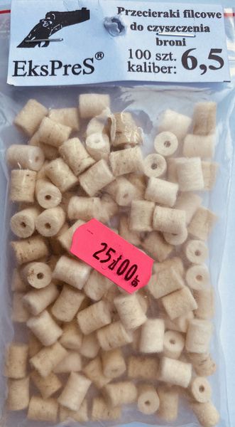 Przecieraki filcowe do czyszczenia broni 6,5 mm.