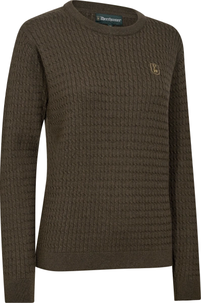 Sweter damski dzianinowy Deerhunter Lady Harrington Cable - cienki, mieszanka 50/50 wełna merino i bawełna