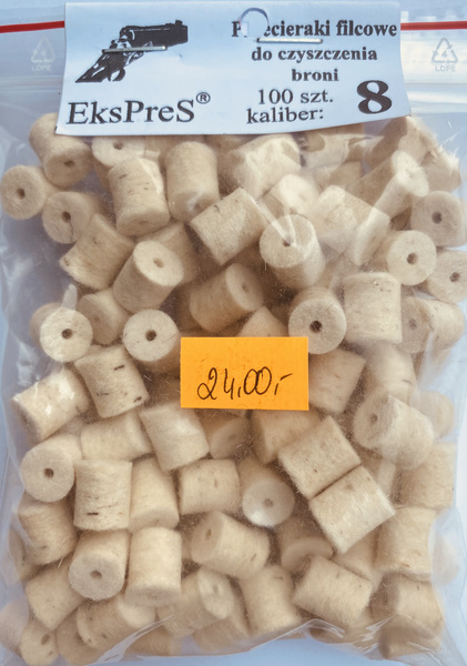 Przecieraki filcowe do czyszczenia broni 8 mm.
