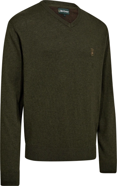 Sweter dzianinowy Deerhunter Harrington V-neck - cienki, mieszanka 50/50 wełna merino i bawełna