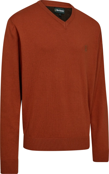 Sweter dzianinowy Deerhunter Harrington V-neck - cienki, mieszanka 50/50 wełna merino i bawełna