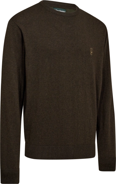 Sweter dzianinowy Deerhunter Harrington O-neck - cienki, mieszanka 50/50 wełna merino i bawełna