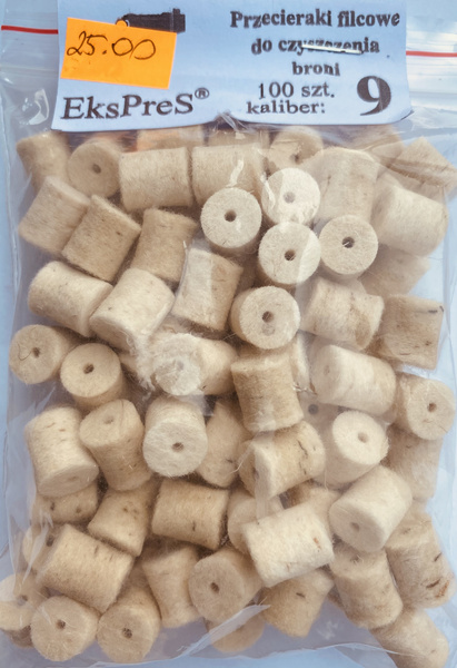 Przecieraki filcowe do czyszczenia broni 9 mm.