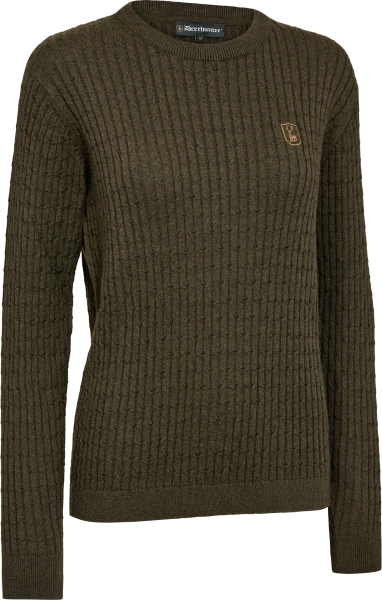 Sweter damski dzianinowy Deerhunter Lady Harrington Cable - cienki, mieszanka 50/50 wełna merino i bawełna