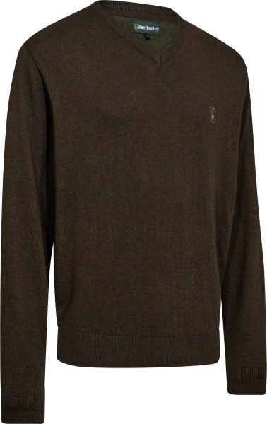Sweter dzianinowy Deerhunter Harrington V-neck - cienki, mieszanka 50/50 wełna merino i bawełna