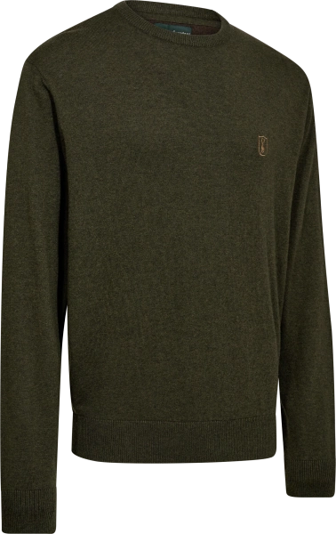 Sweter dzianinowy Deerhunter Harrington O-neck - cienki, mieszanka 50/50 wełna merino i bawełna