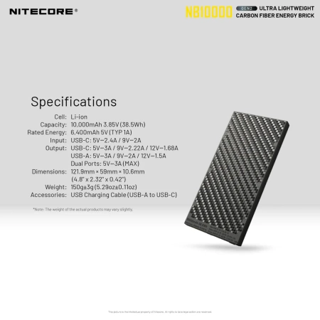 Powerbank Reidar Nitecore NB10000 GEN2 Black